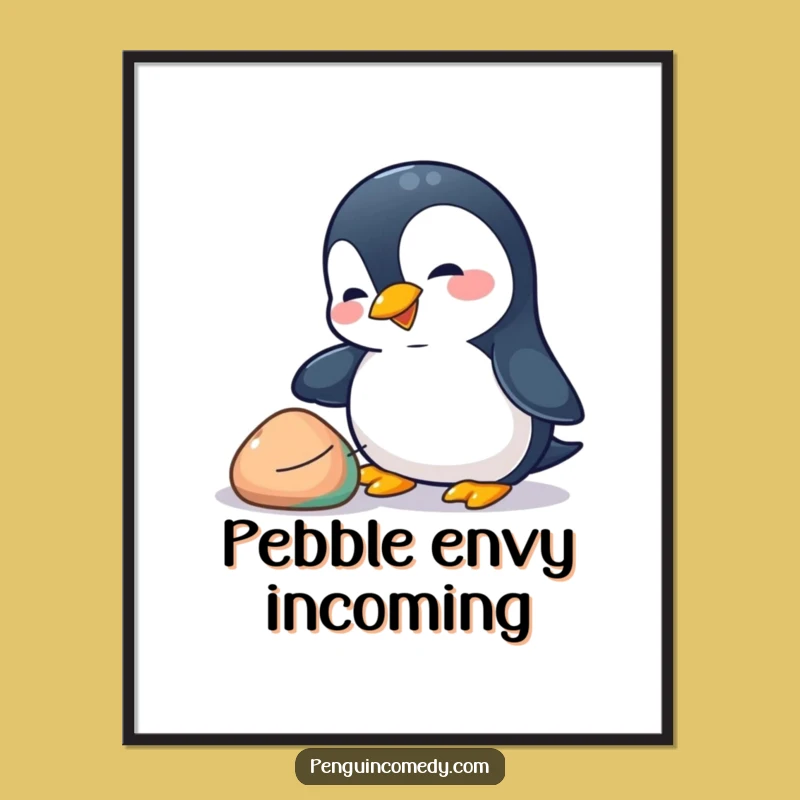 Funny Penguin Pebble Digital Art: Playful Bird Decor, Perfect Funny Gift