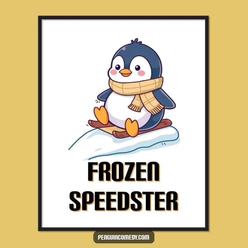 Funny Penguin Sledding Digital Art - Instant Penguin Joy Gift