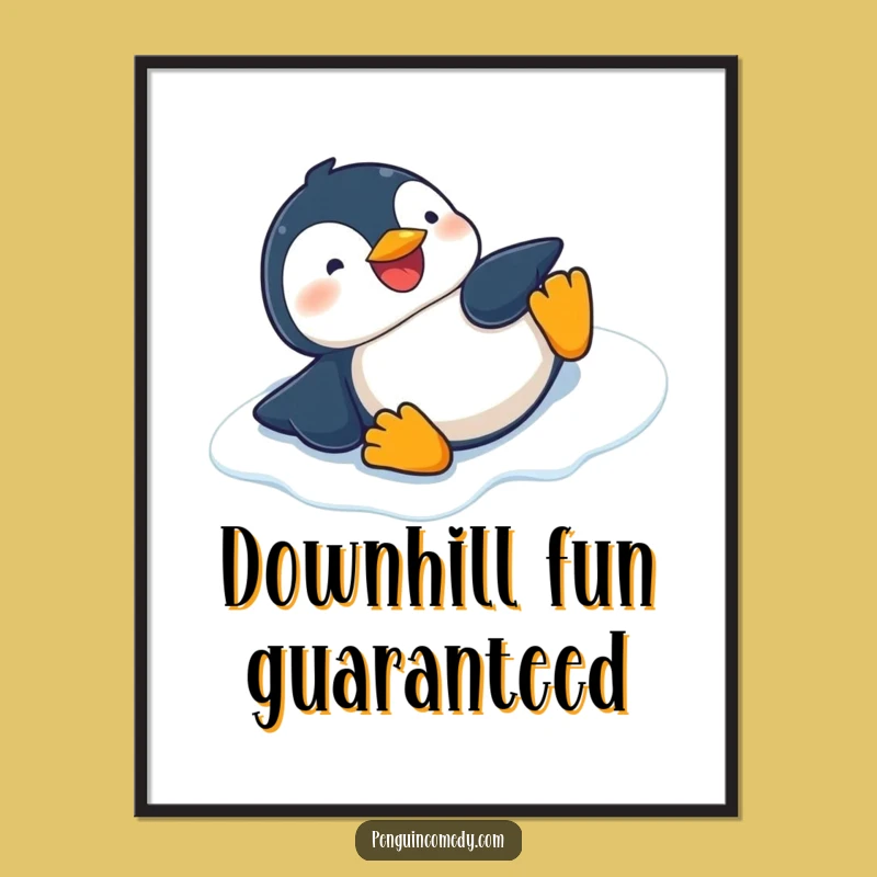Funny Penguin Slide Digital Print - Instant Download of Giggling Penguin Art, Decor Gift