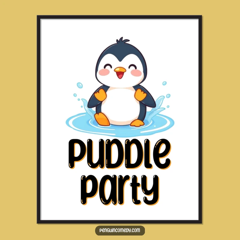 Funny Penguin Splashing Puddle Digital Art - Instant Hilarious Decor for Water Lovers