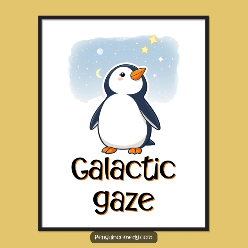 Funny Penguin Starry Night Digital Art - Printable Cosmic Humor Gift
