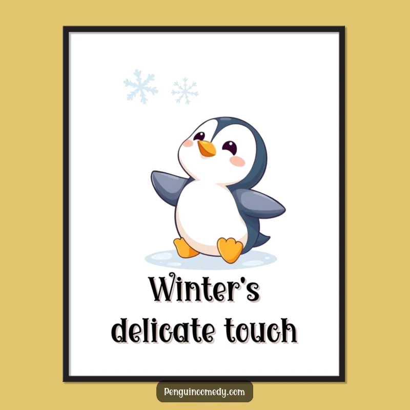 Funny Penguin Watching Snowflake Digital Art - Instant Hilarious Winter Decor