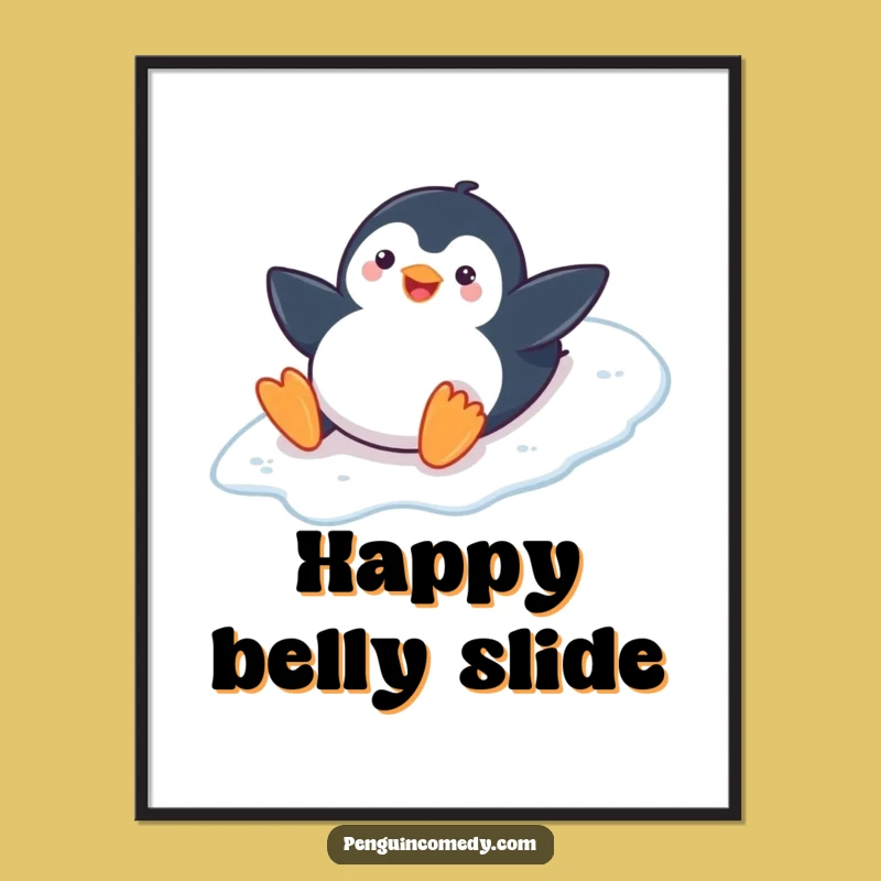 Funny Playful Penguin Digital Art: Icy Action Scene, Printable Funny Gift