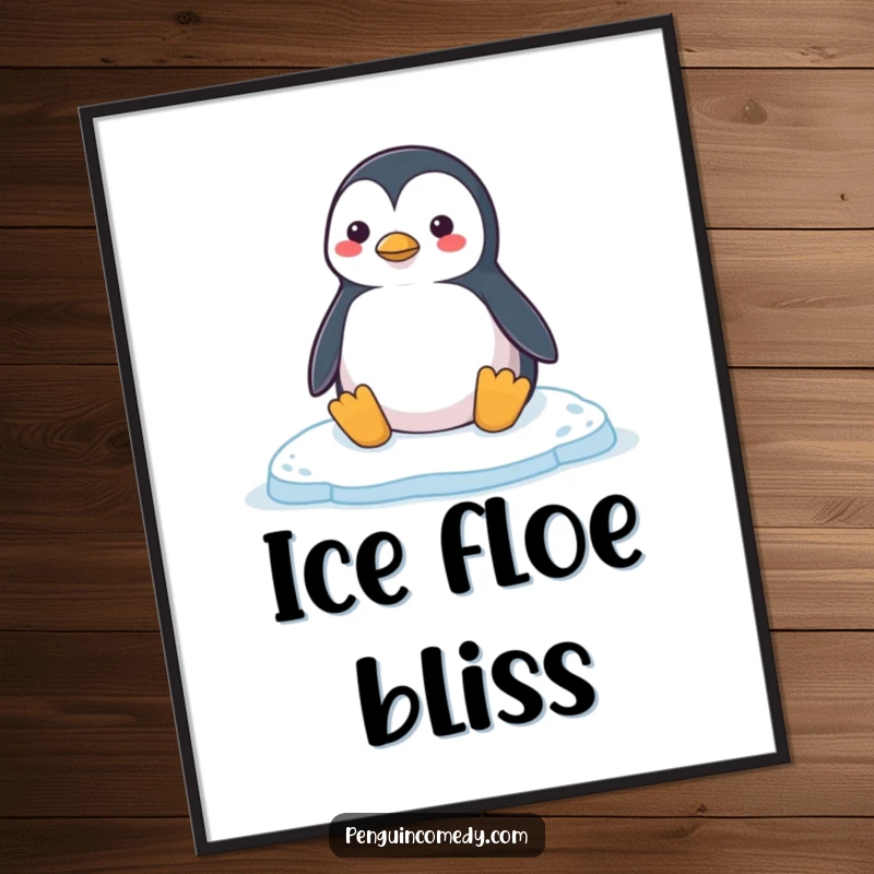 Funny Penguin Digital Art Print: A joyful penguin honking contentedly while resting on a smooth ice floe, capturing pure arctic happiness and serenity.