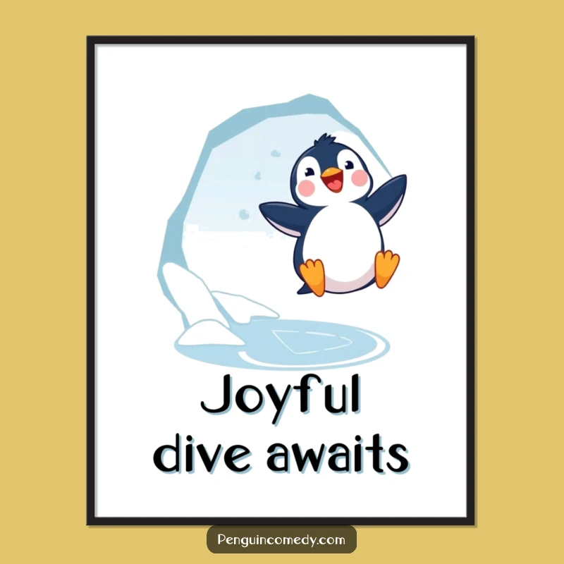 Funny Penguin Jumping Digital Art Print - Arctic Joy Art, Adorable Instant Gift!
