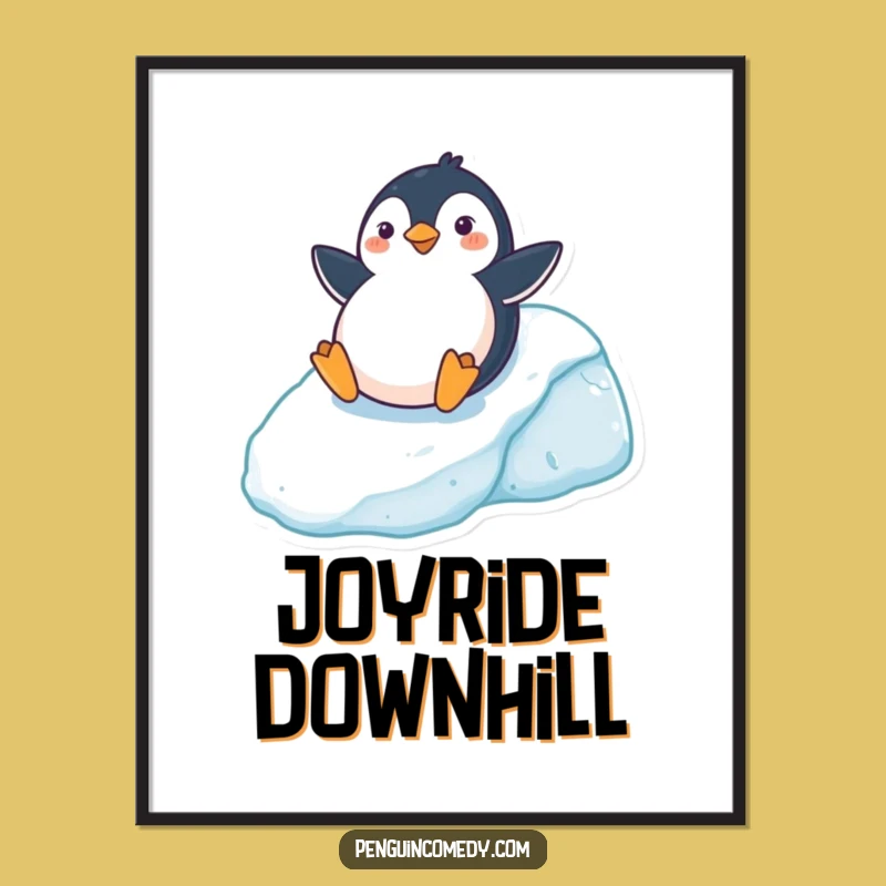 Funny Penguin Digital Art: Icy Hill Fun, Instant Funny Gift