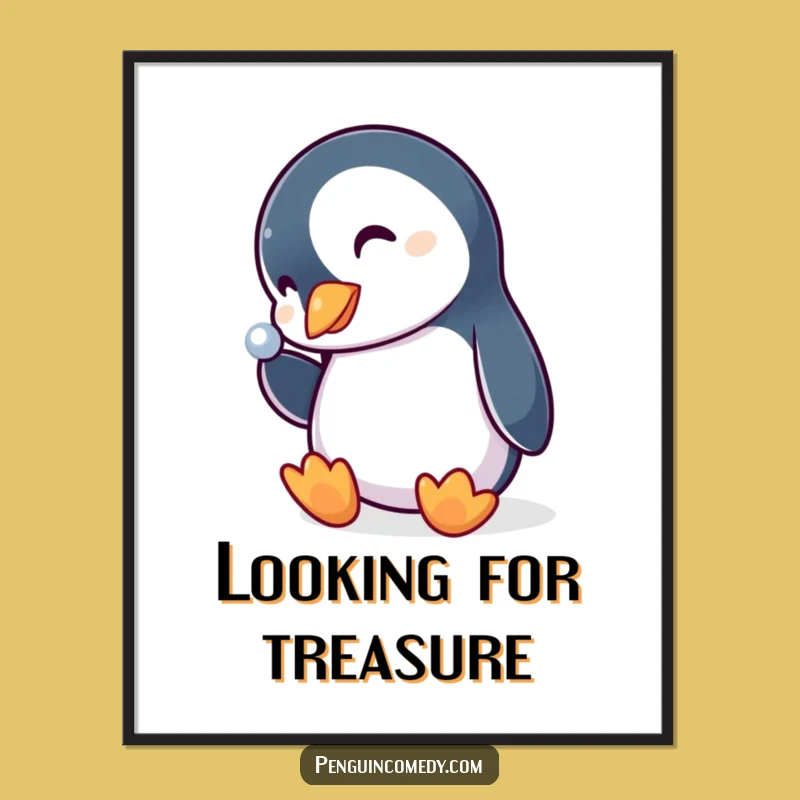Funny Penguin Digital Art: Curious Bird Admiring Shiny Object, Instant Whimsy