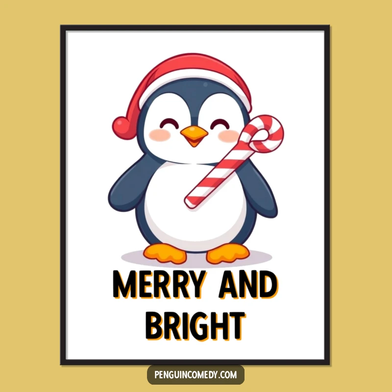 Funny Penguin Candy Cane Digital Art - Instant Hilarious Holiday Decor