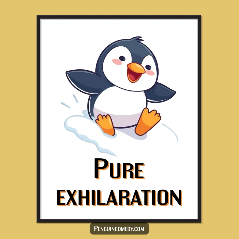 Funny Penguin Sliding Digital Art Print: Instant Winter Joy for Your Space