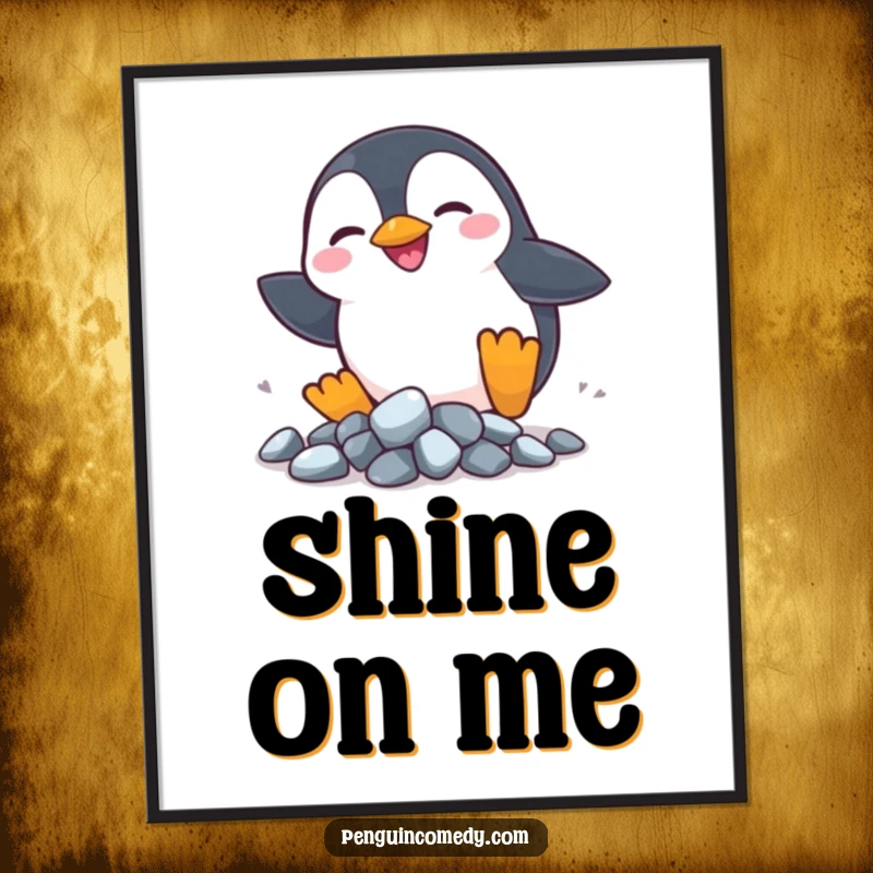 Funny Penguin Rocks Digital Art Print: A silly penguin chases shiny rocks, offering instant playful pursuit and humor.