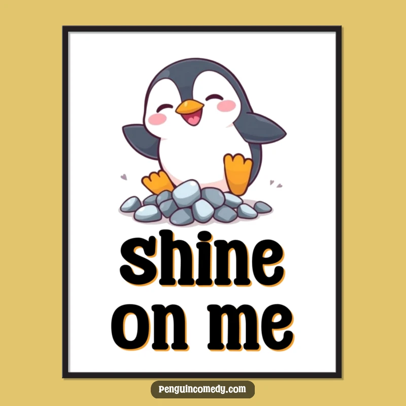 Funny Penguin Rocks Digital Art Print - Silly Pursuit Art, Adorable Instant Gift!