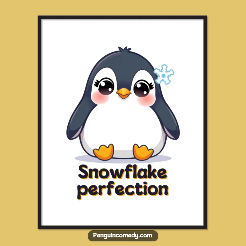 Funny Penguin Snowflake Digital Art Print: Innocent Eyes Watching Winter Magic, Instant Decor Gift!