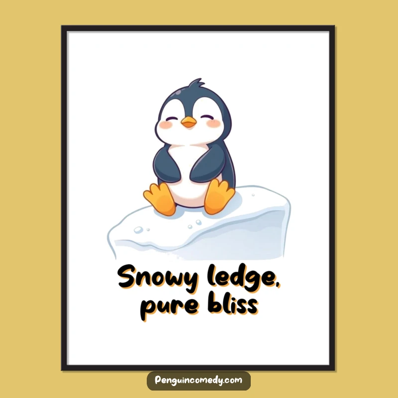 Funny Penguin Sunbathing Digital Art: Hilarious Snowy Ledge Wall Decor, Perfect Funny Gift