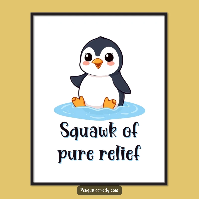 Funny Penguin Ocean Squawk Digital Art: Eager Arrival Decor, Perfect Funny Gift