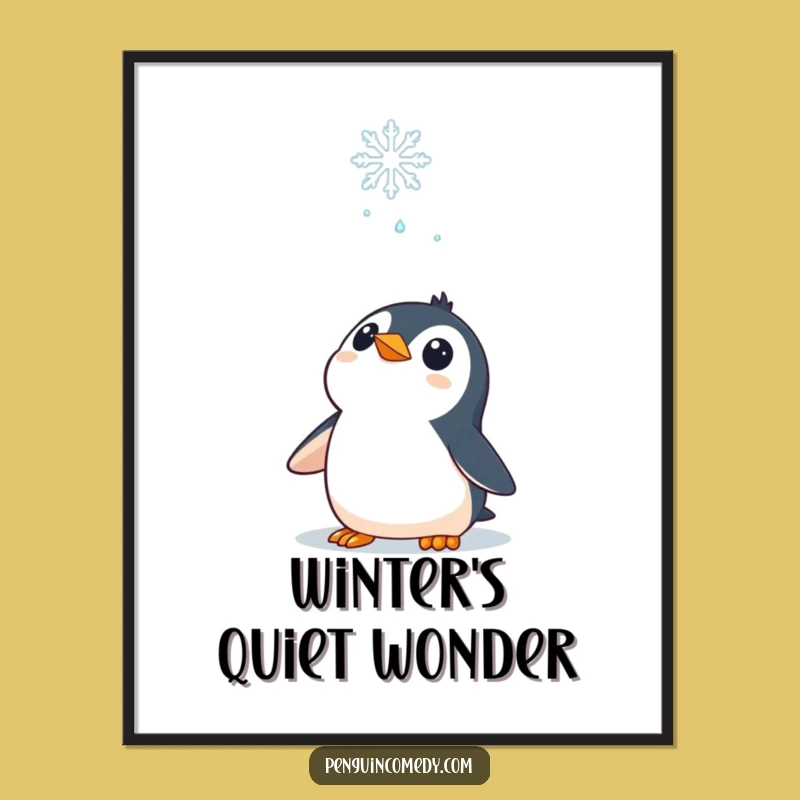 Funny Penguin Digital Art: Curious Snowflake Wonder, Instant Winter Decor Funny Gift!