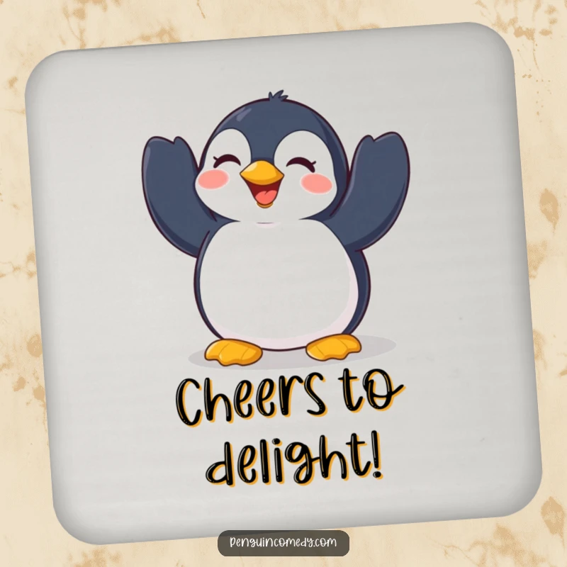 Funny Penguin Coaster: A cheerful penguin flapping its wings with pure delight, adding a touch of arctic fun and surface protection.