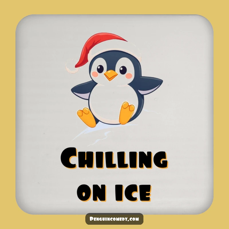 Funny Penguin Santa Hat Coaster: Protect Surfaces with Holiday Laughs!