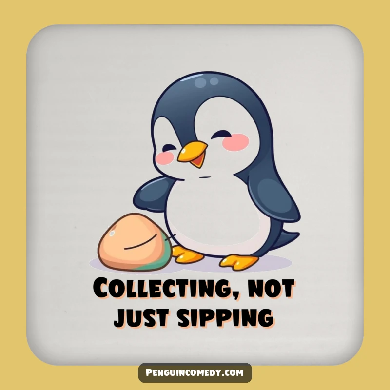 Funny Penguin Pebble Coaster: Playful Bird Decor, Perfect Funny Gift