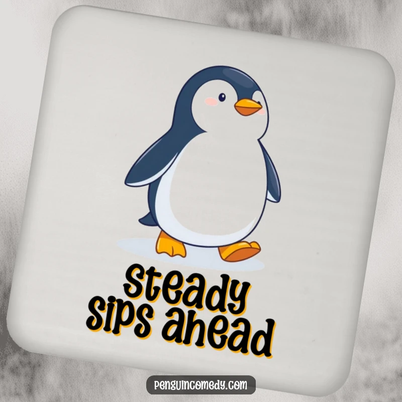 Funny Determined Penguin Coasters: A set of coasters featuring a determined penguin waddling purposefully across snow, protecting surfaces with humor.