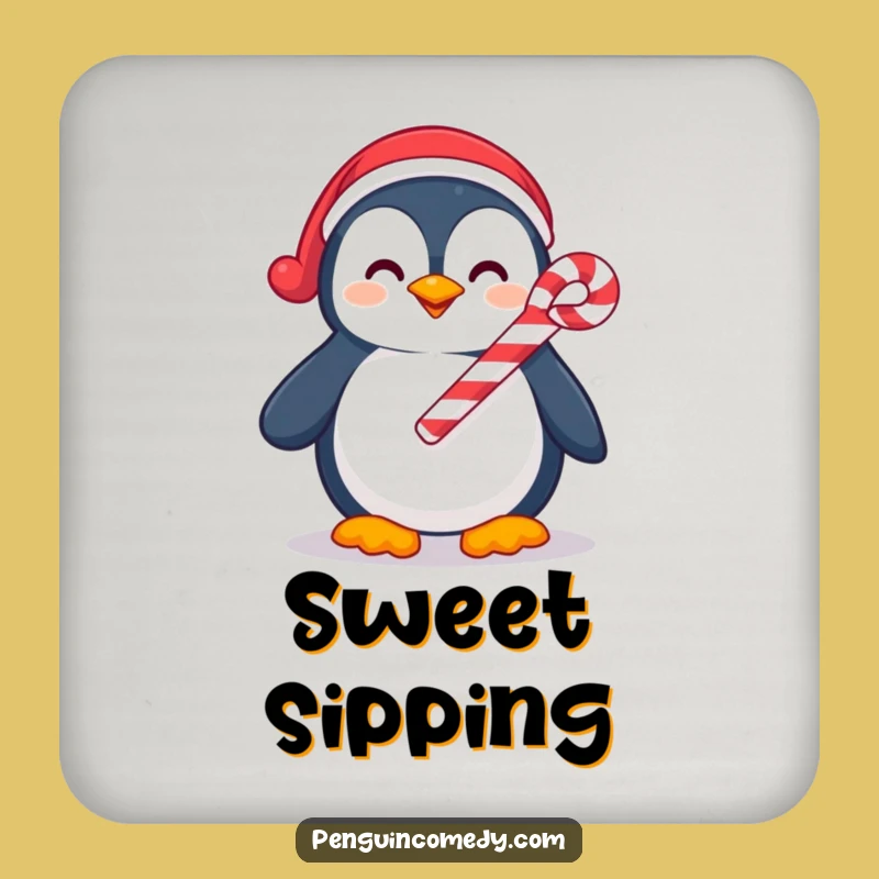 Funny Penguin Candy Cane Coaster Set - Hilarious Holiday Protection
