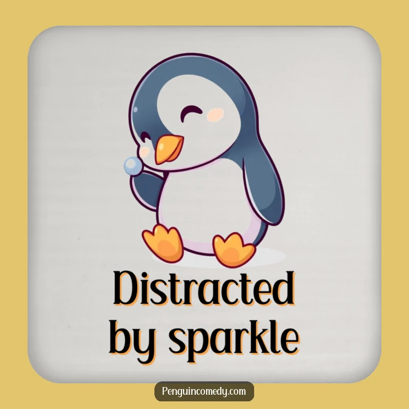 Funny Penguin Coaster: Curious Bird Protects Surface from Shiny Object, Party Fun