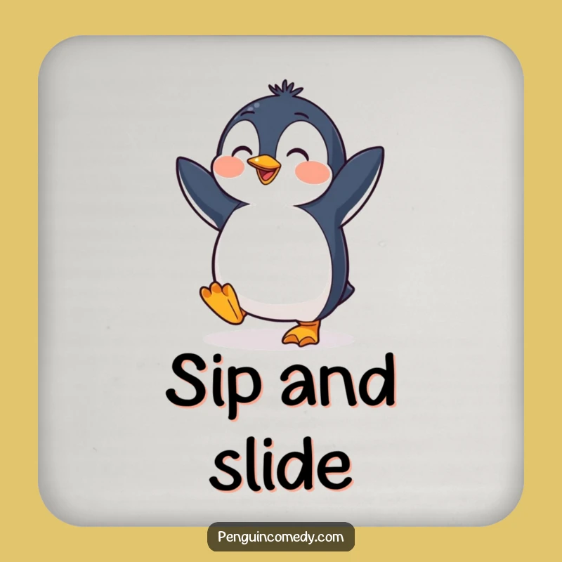 Funny Penguin Drink Coaster: Cheerful Dancer, Protect Surfaces with Humor