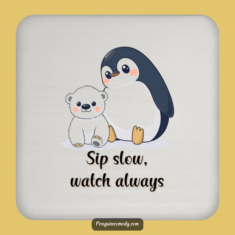 Funny Penguin Polar Bear Coaster: Wide-Eyed Decor, Perfect Funny Gift