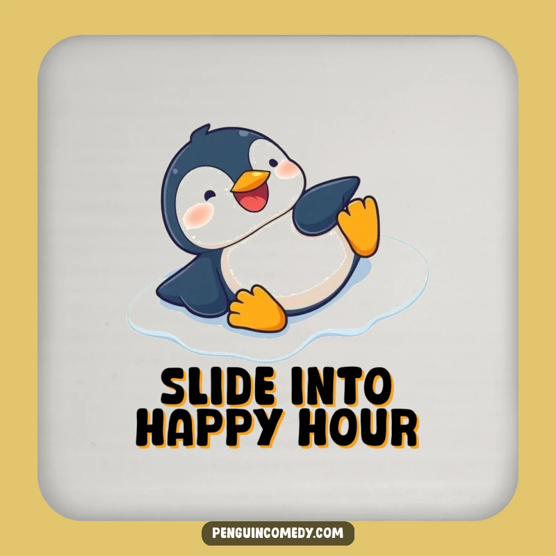 Funny Penguin Slide Coasters - Set of Giggling Penguin Art, Protect Surfaces Gift