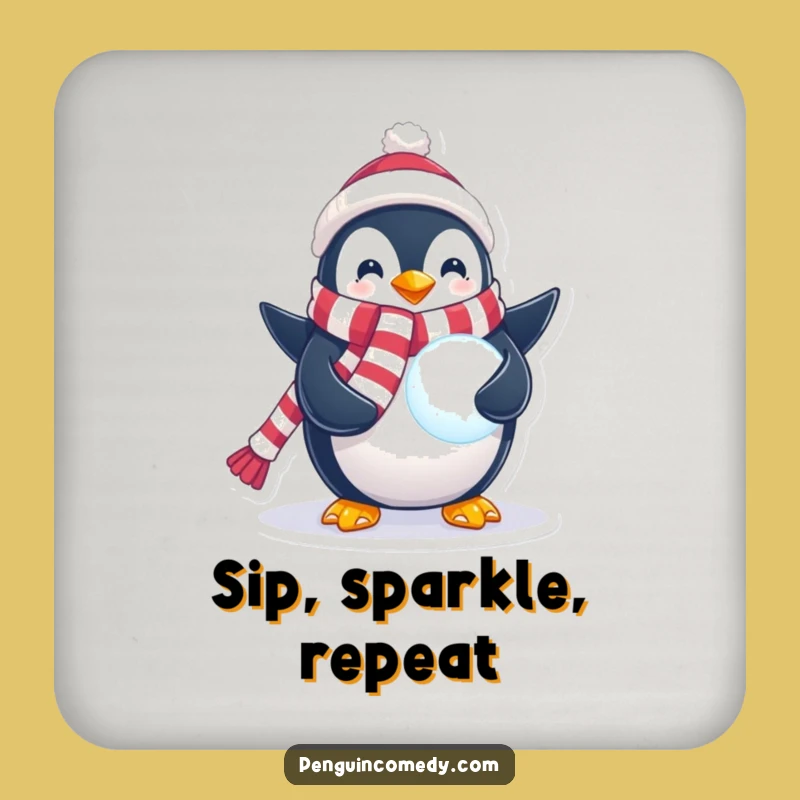 Funny Penguin Snowball Drink Coaster: Protect Surfaces With Winter Merriment