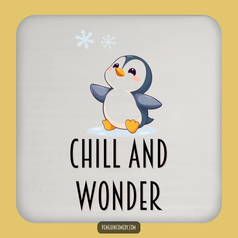 Funny Penguin Watching Snowflake Coaster - Hilarious Protection for Winter Tables