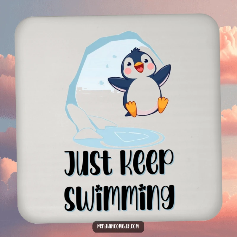 Funny Penguin Jumping Coasters: Joyful penguins leap near ice holes, offering adorable arctic protection and humor.