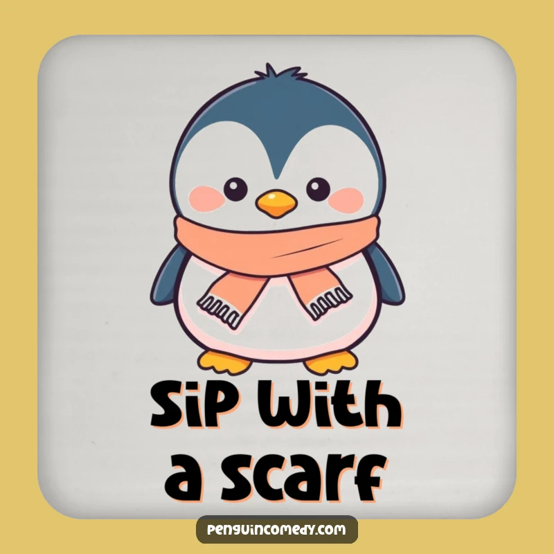 Funny Penguin Scarf Drink Coaster - Protect Surfaces with Charm