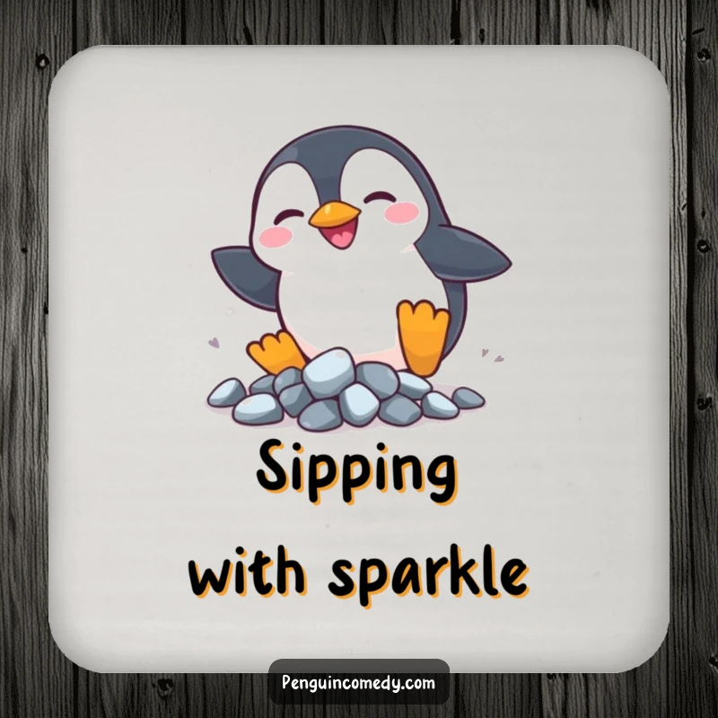 Funny Penguin Rocks Coasters: Silly penguins chase shiny rocks, offering adorable pursuit and humorous protection.