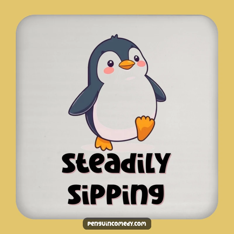 Funny Penguin Waddling Determinedly Coaster - Hilarious Surface Protection for Go-Getters