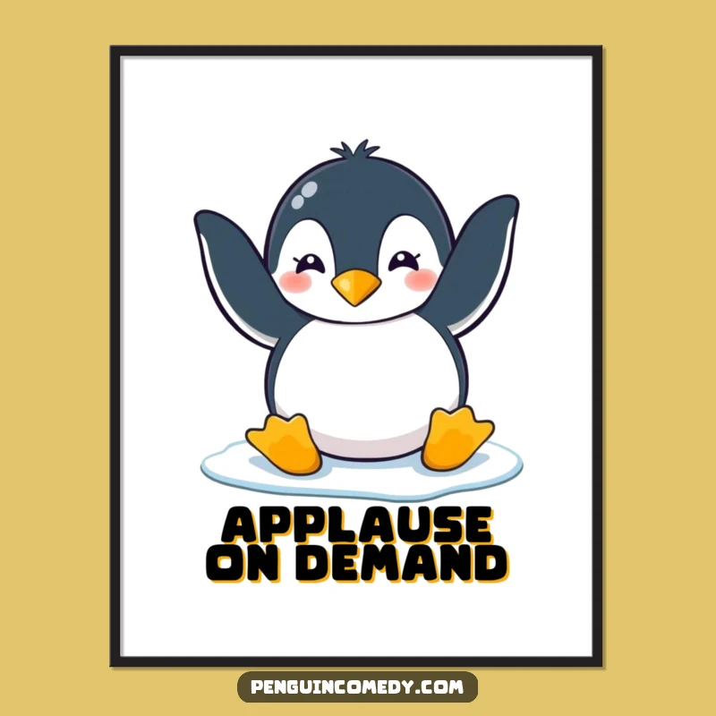 Funny Penguin Ice Clap Poster: Hilarious Penguin's Playful Joy Art