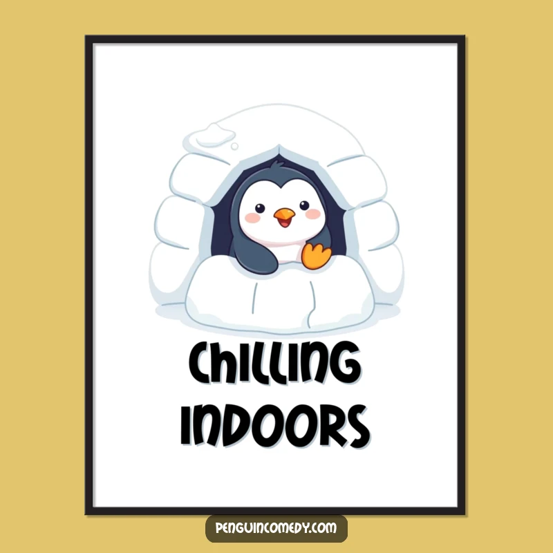 Funny Penguin Poster - Cheerful Igloo Peeking Wall Art