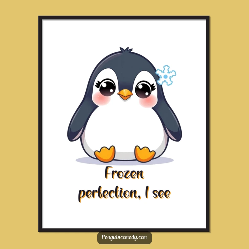 Funny Penguin Snowflake Poster: Artful Winter Scene with Innocent Eyes, Perfect Decor Gift!