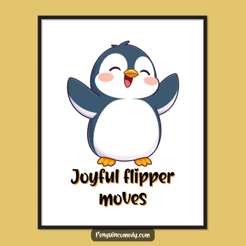 Funny Overjoyed Penguin Flapping Poster - Wall Art of Pure Delight