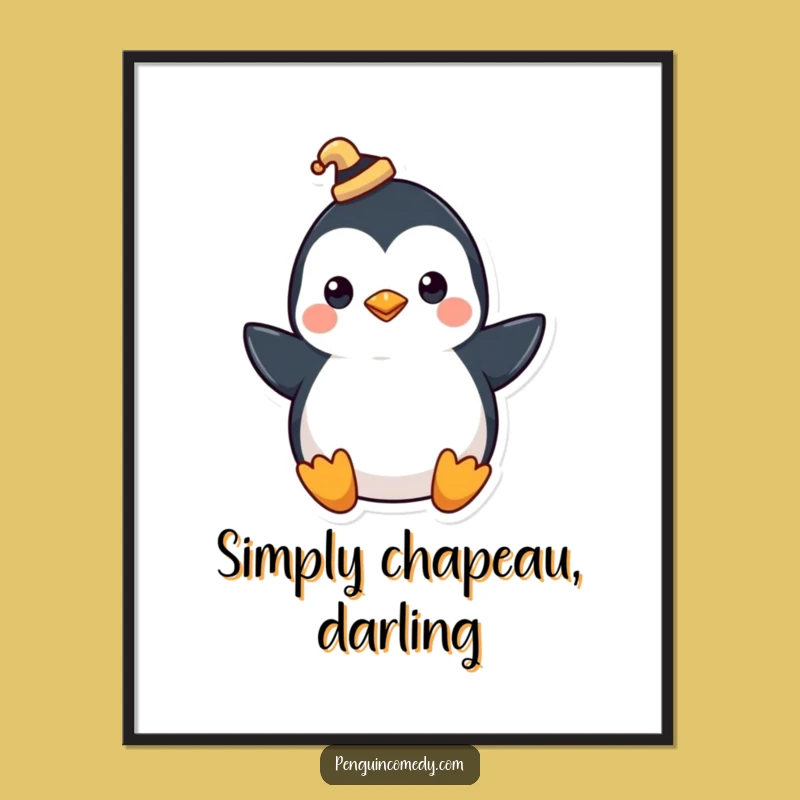 Funny Penguin Hat Poster: Dapper Penguin Art for Sophisticated Spaces