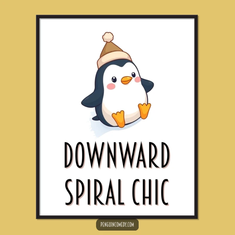 Funny Penguin Hat Slide Poster: Cute Tiny Hat Penguin Art for Frosty Fun