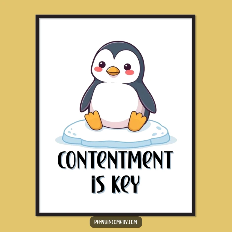 Funny Penguin Honk Poster: Contented Ice Floe Art, Whimsical Penguin Decor Gift!
