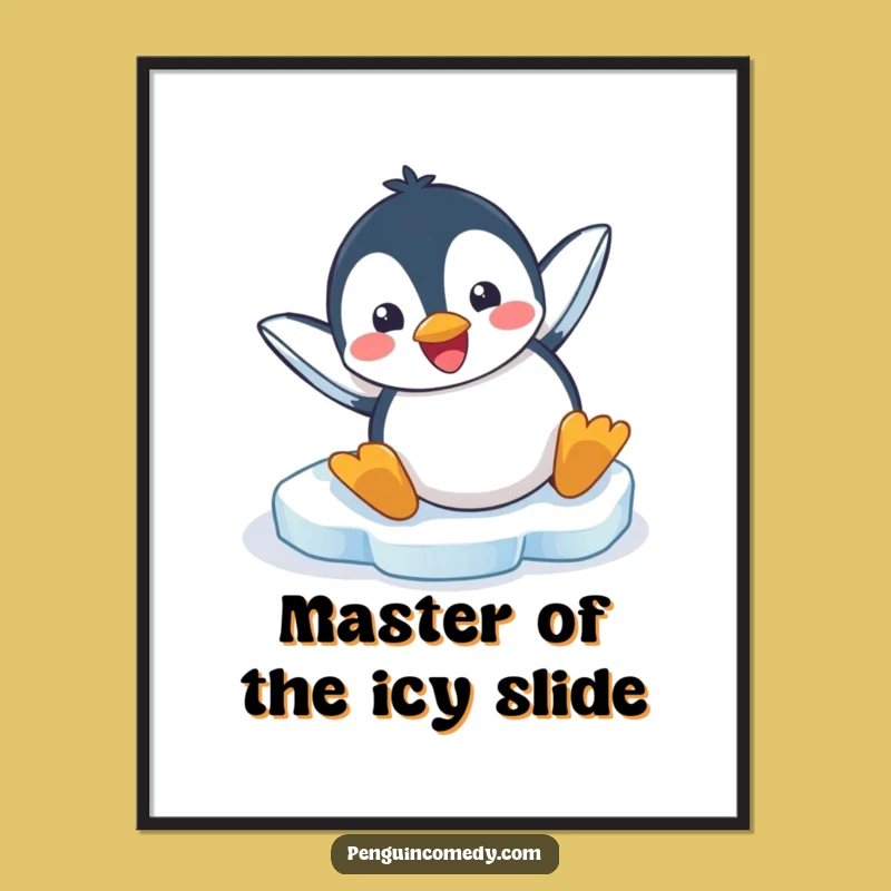 Funny Penguin Ice Slide Poster: Bring Hilarious Arctic Charm to Your Walls!