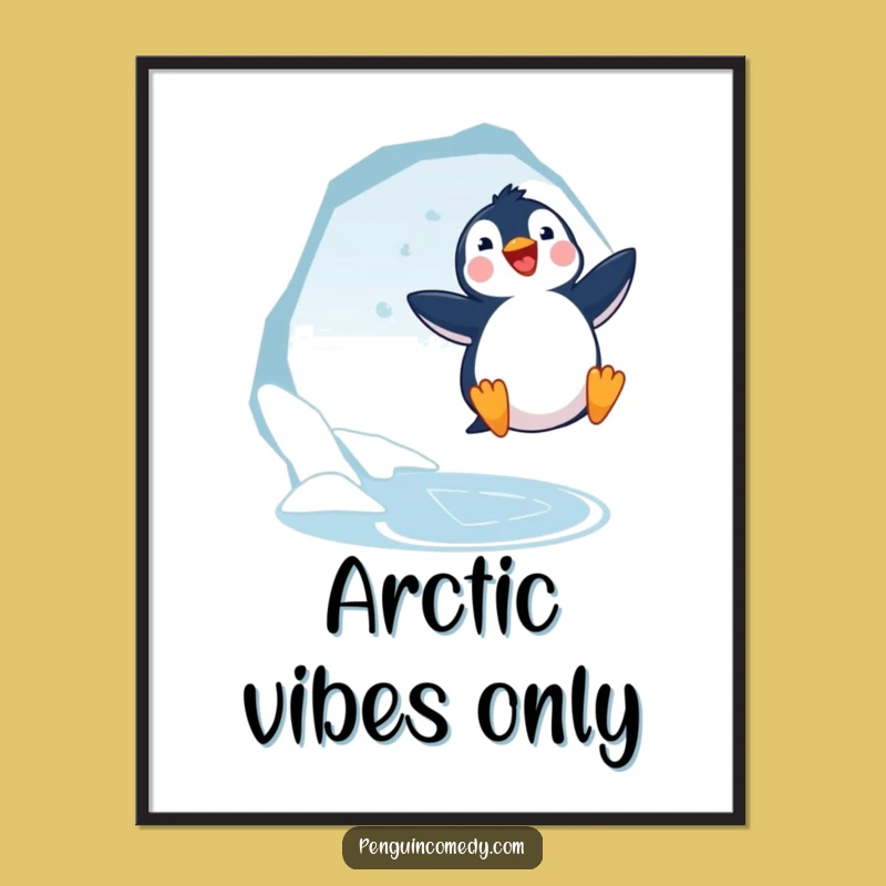 Funny Penguin Jumping Poster - Arctic Joy Art, Adorable & Hilarious Decor Gift!