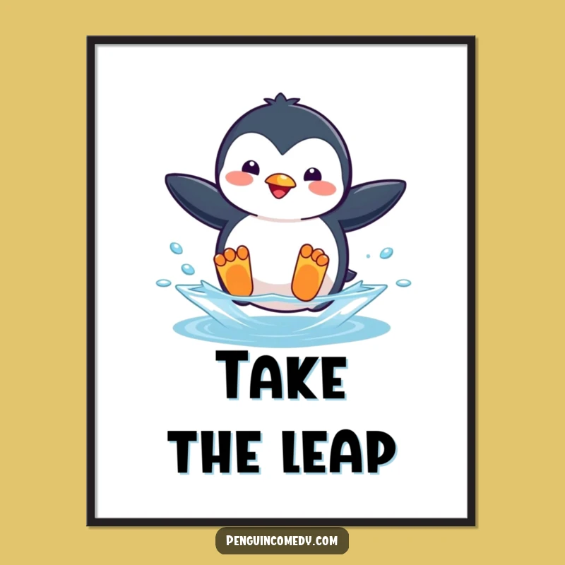 Funny Penguin Jumping Poster - Dynamic Penguin Splash Art Gift