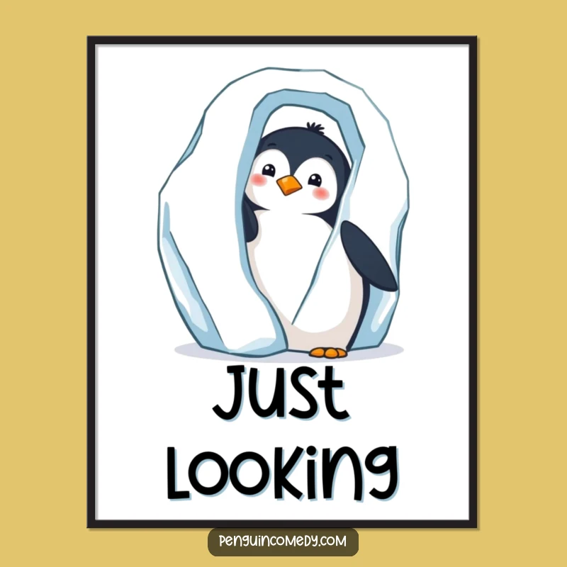 Funny Penguin Peek Poster - Iceberg Intrigue Penguin Art Gift