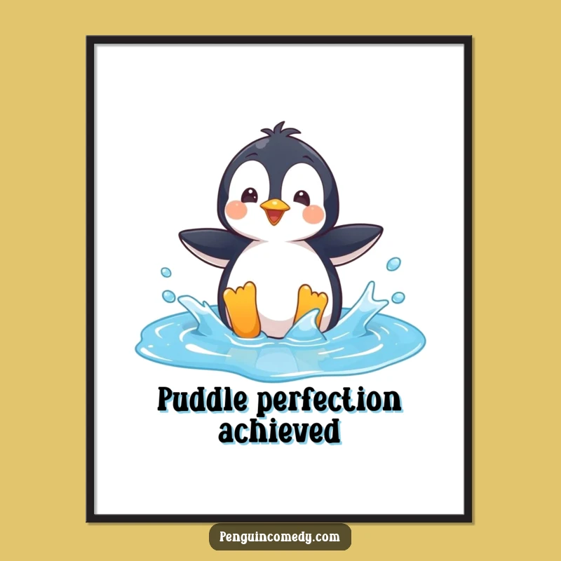 Funny Penguin Poster: Playful Puddle Splash Art, Perfect Humorous Decor Gift!