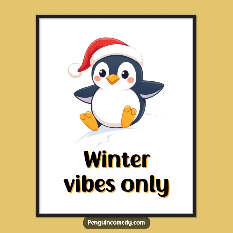 Funny Penguin Santa Hat Poster: Festive Wall Art, Hilarious Holiday Decor!