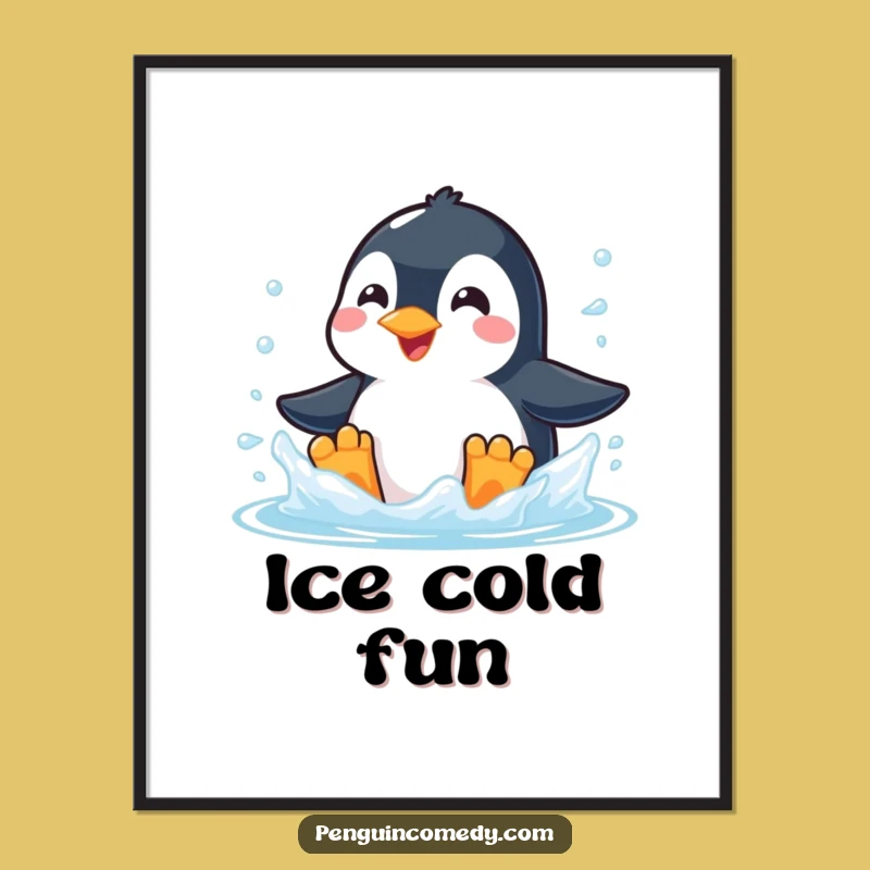 Funny Penguin Splash Poster: Icy Wall Art, Perfect Aquatic Decor!