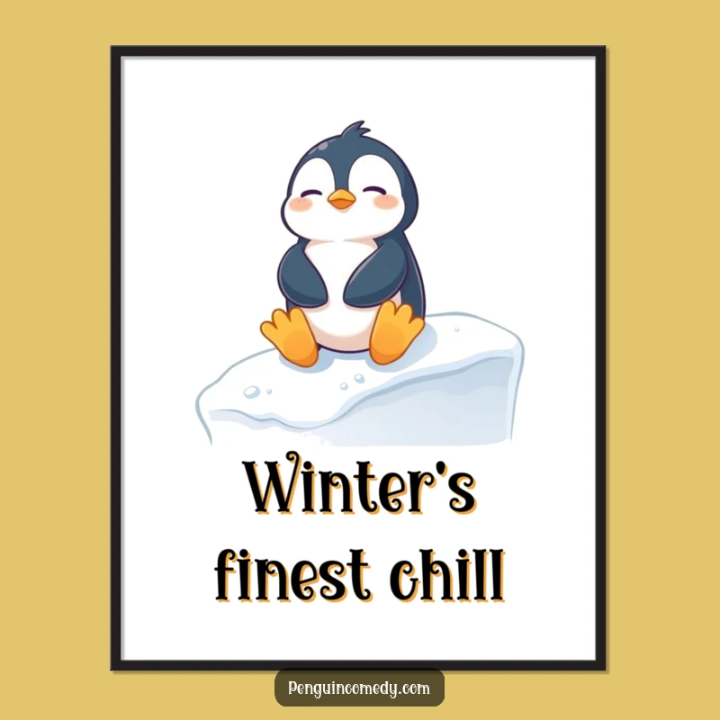 Funny Penguin Sunbathing Poster: Hilarious Snowy Ledge Art, Perfect Funny Gift