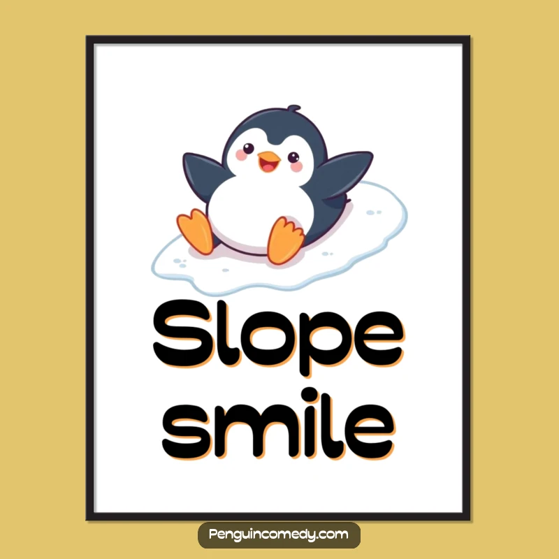 Funny Playful Penguin Poster: Arctic Slide Art, Ideal Funny Gift